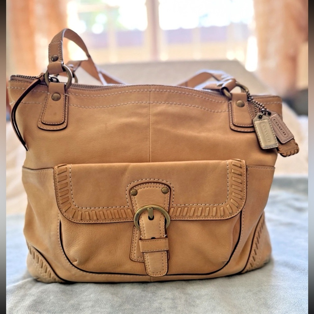 Coach Poppy Whipstitch Natural Leather Brass Glam Tote Purse Large Shoulder Bag - Picture 16 of 16